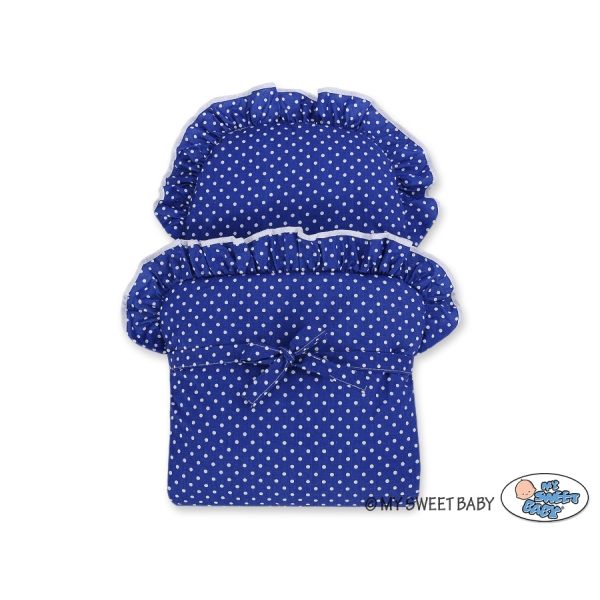 Rieten poppenwagen met stoffen kap Marineblauw Blauw