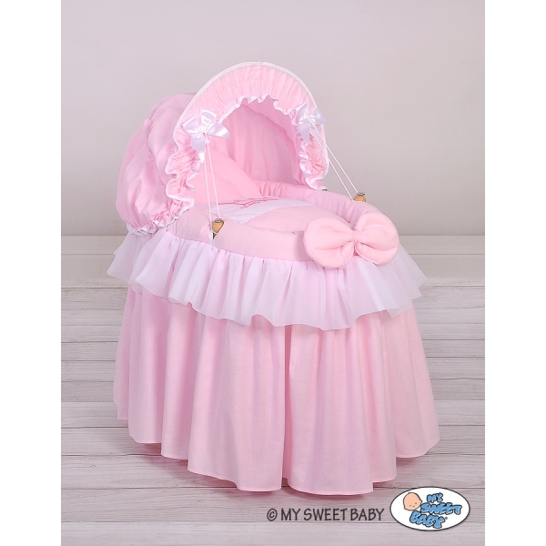 Rieten Poppenwieg met Kap Roze Little Princess