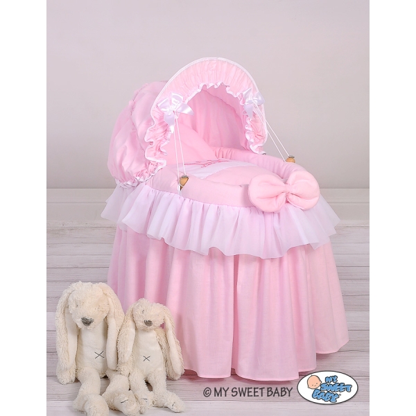 Rieten Poppenwieg met Kap Roze Little Princess