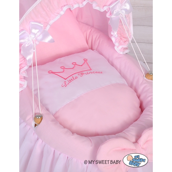 Rieten Poppenwieg met Kap Roze Little Princess
