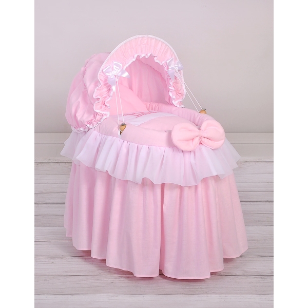 Rieten Poppenwieg met Kap Roze Little Princess