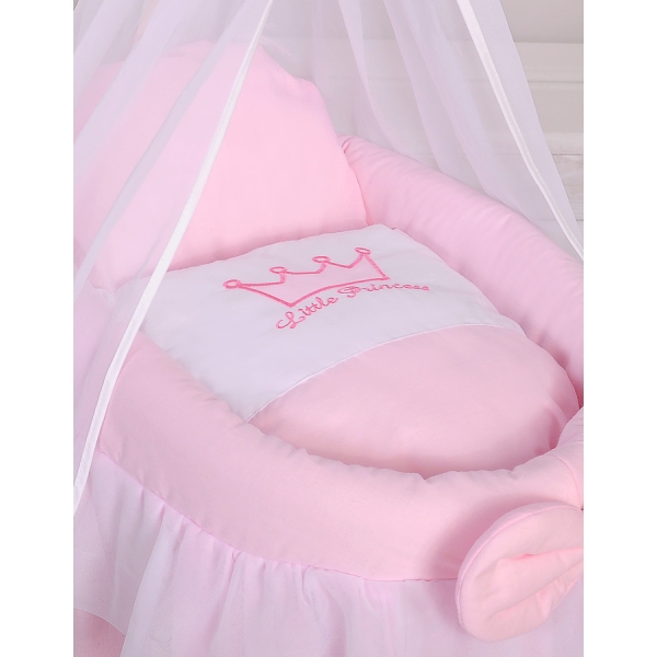 Rieten Poppenwiegje met Hemeltje Roze Little Princess