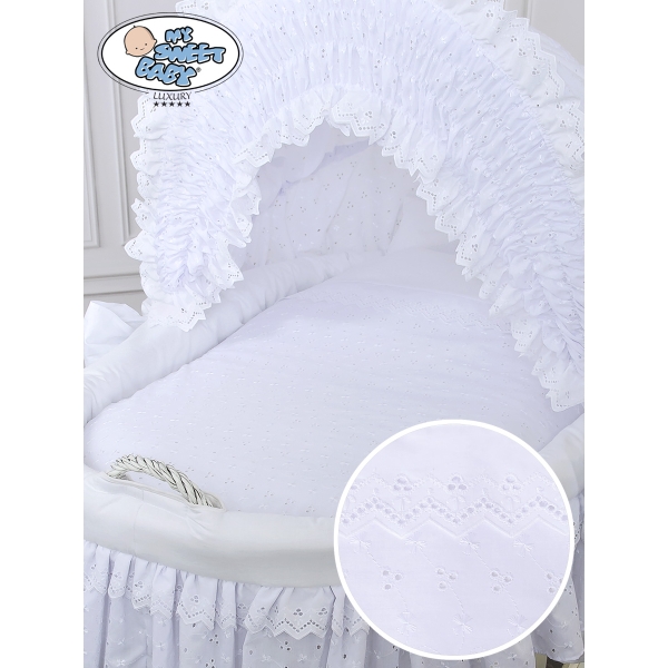 Rieten Wieg  met Kap met Beddengoedset voor Baby  Charlotte
