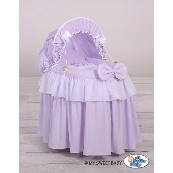 Rieten Wieg voor Pop met Kap Purper borduurwerk: Little Princess