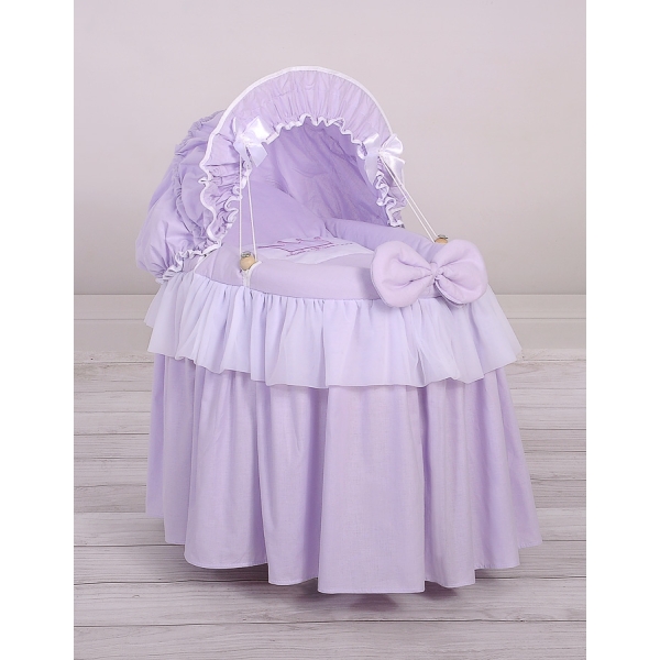 Rieten Wieg voor Pop met Kap Purper borduurwerk: Little Princess