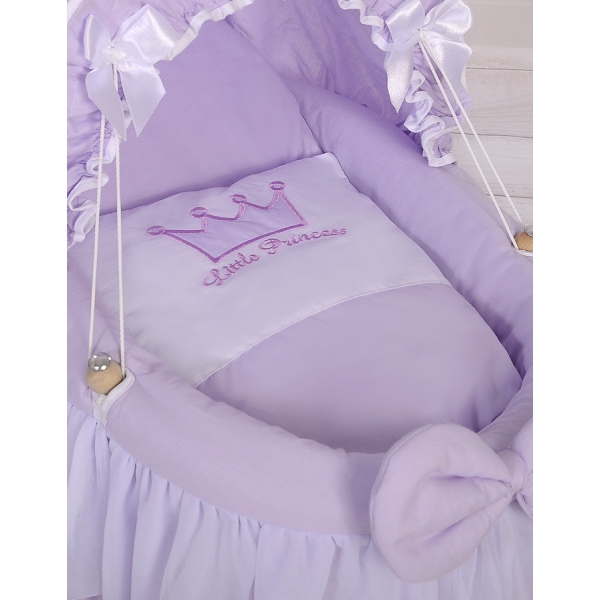 Rieten Wieg voor Pop met Kap Purper borduurwerk: Little Princess