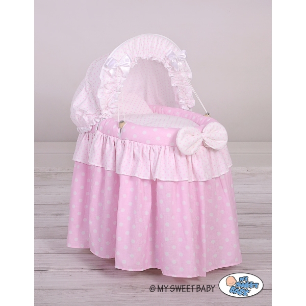 Rotan Poppenwieg met Kap Roze Polkaprikker