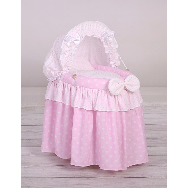 Rotan Poppenwieg met Kap Roze Polkaprikker