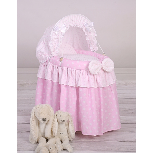 Rotan Poppenwieg met Kap Roze Polkaprikker