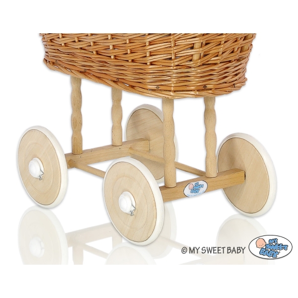 Rotan Poppenwieg met Kap Roze Polkaprikker