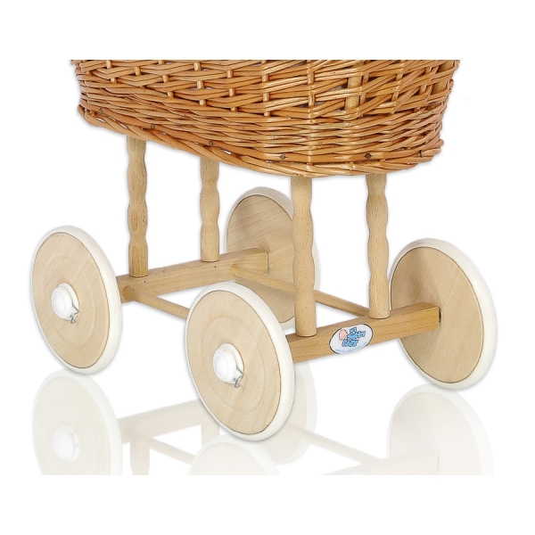 Rotan Poppenwieg met Kap Roze Polkaprikker