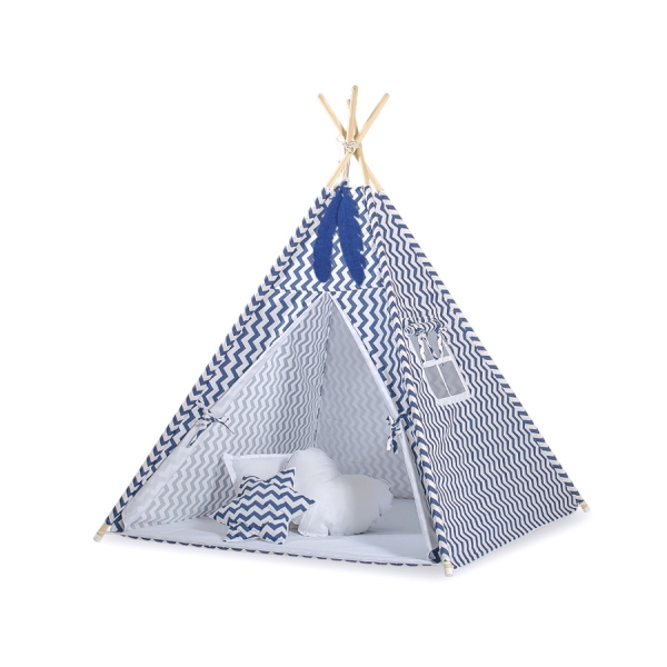 Set: Tipi-tent Speelkleed Donkerblauw Zigzag
