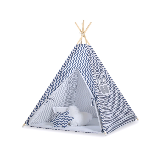 Set: Tipi-tent Speelkleed Donkerblauw Zigzag