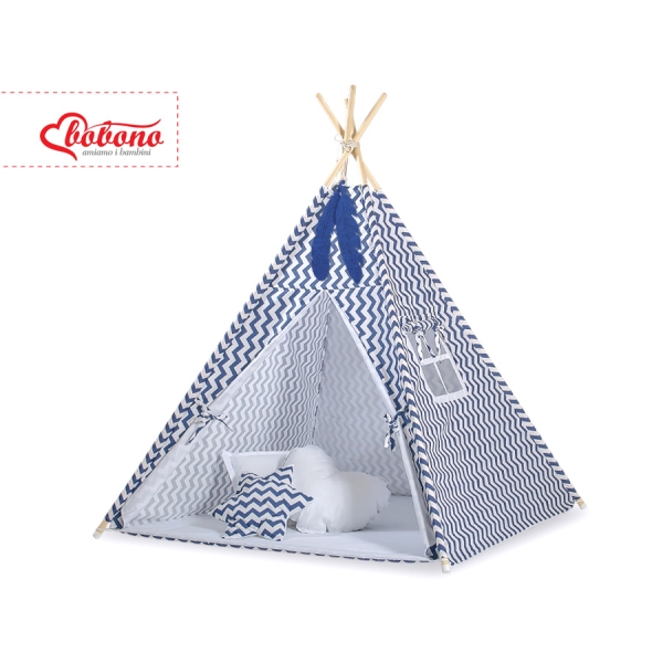 Set: Tipi-tent Speelkleed Donkerblauw Zigzag