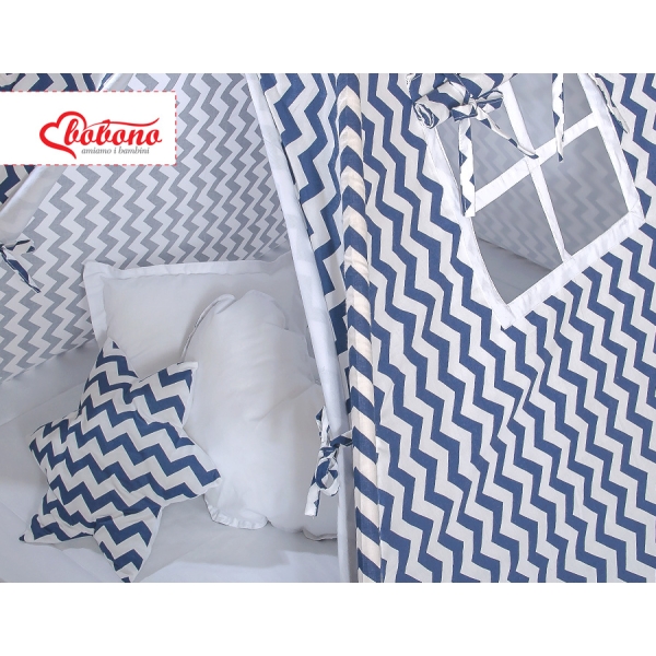 Set: Tipi-tent Speelkleed Kussens Donkerblauw Zigzag