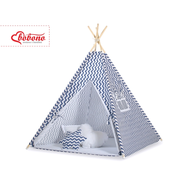 Set: Tipi-tent Speelkleed Kussens Donkerblauw Zigzag