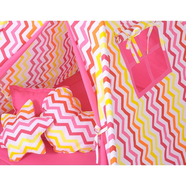 Set: Tipi-tent Speelkleed Kussens Geel Rood Zigzag