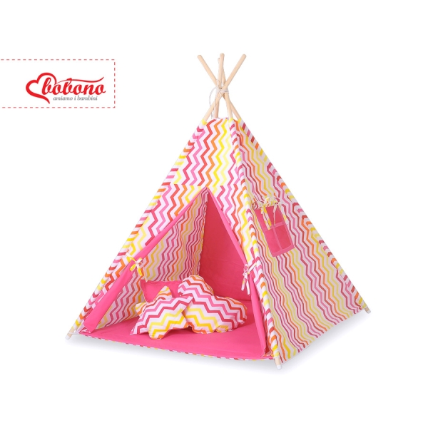 Set: Tipi-tent Speelkleed Kussens Geel Rood Zigzag