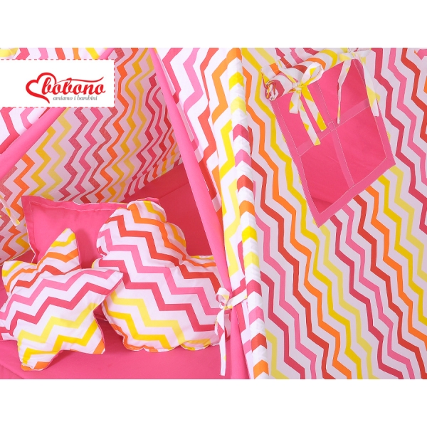 Set: Tipi-tent Speelkleed Kussens Geel Rood Zigzag