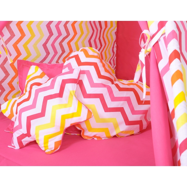 Set: Tipi-tent Speelkleed Kussens Geel Rood Zigzag