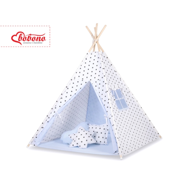 Set: Tipi-tent Speelkleed Kussens  GRATIS decoratieve veren Blauw
