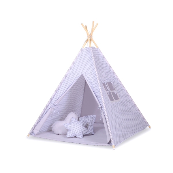Set: Tipi-tent Speelkleed Kussens  GRATIS decoratieve veren Grijs