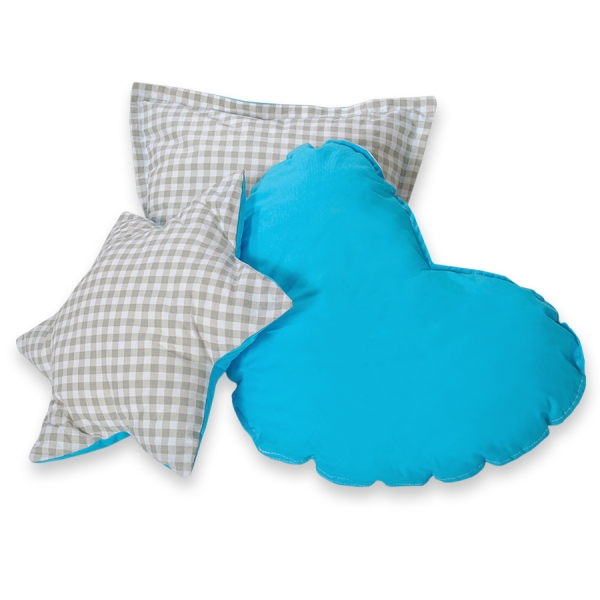 Set: Tipi-tent Speelkleed Kussens  GRATIS decoratieve veren Grijs Turkoois Geruit
