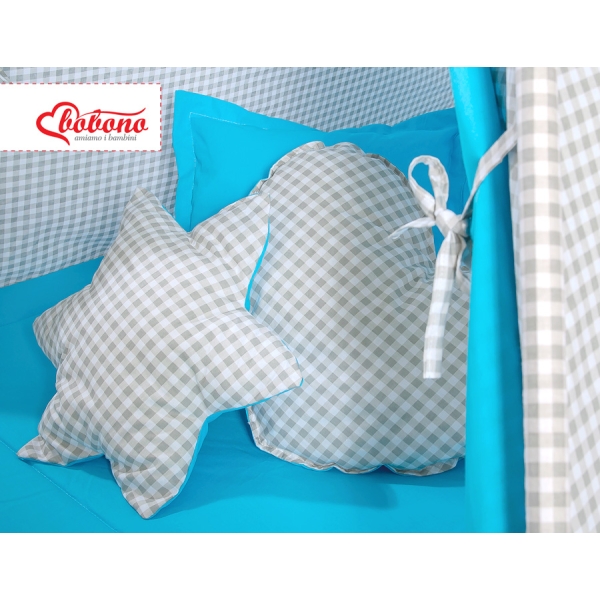 Set: Tipi-tent Speelkleed Kussens  GRATIS decoratieve veren Grijs Turkoois Geruit