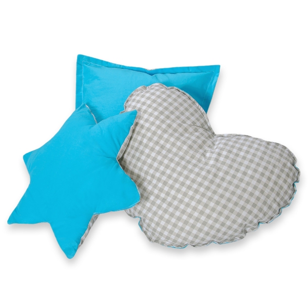 Set: Tipi-tent Speelkleed Kussens  GRATIS decoratieve veren Grijs Turkoois Geruit