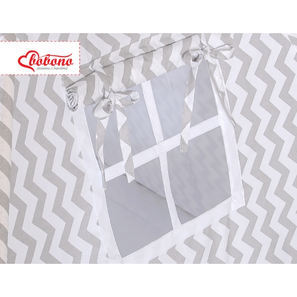 Set: Tipi-tent Speelkleed Kussens  GRATIS decoratieve veren Grijs Zigzag