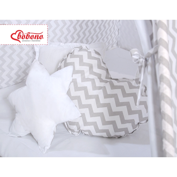 Set: Tipi-tent Speelkleed Kussens  GRATIS decoratieve veren Grijs Zigzag
