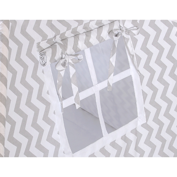 Set: Tipi-tent Speelkleed Kussens  GRATIS decoratieve veren Grijs Zigzag