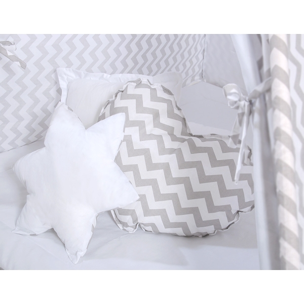 Set: Tipi-tent Speelkleed Kussens  GRATIS decoratieve veren Grijs Zigzag