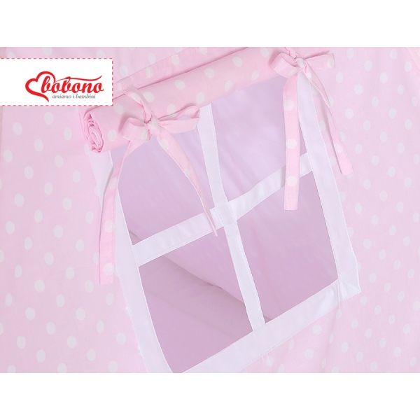 Set: Tipi-tent Speelkleed Kussens  GRATIS decoratieve veren Roze Polkaprikker