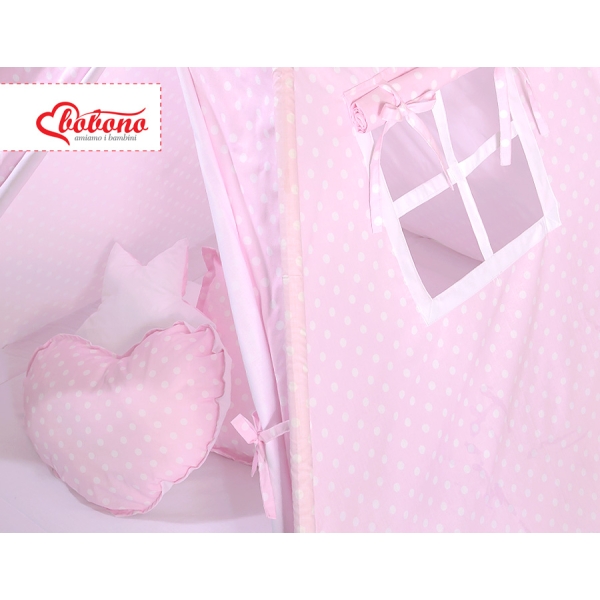 Set: Tipi-tent Speelkleed Kussens  GRATIS decoratieve veren Roze Polkaprikker