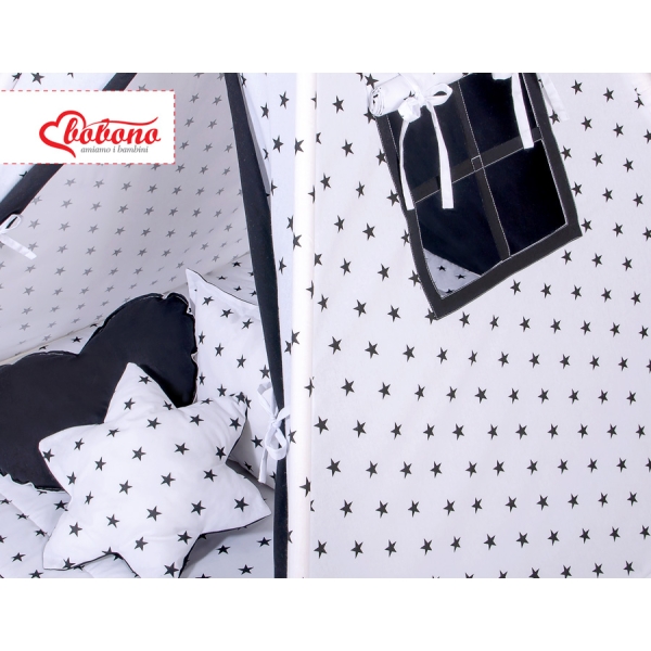 Set: Tipi-tent Speelkleed Kussens  GRATIS decoratieve veren Zwart
