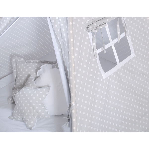Set: Tipi-tent Speelkleed Kussens Grijs Polkaprikker
