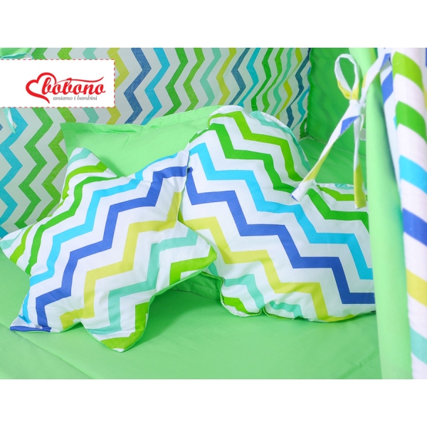Set: Tipi-tent Speelkleed Kussens Groen Blauw Zigzag