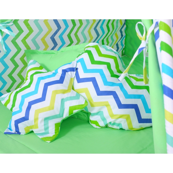 Set: Tipi-tent Speelkleed Kussens Groen Blauw Zigzag