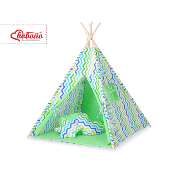Set: Tipi-tent Speelkleed Kussens Groen Blauw Zigzag