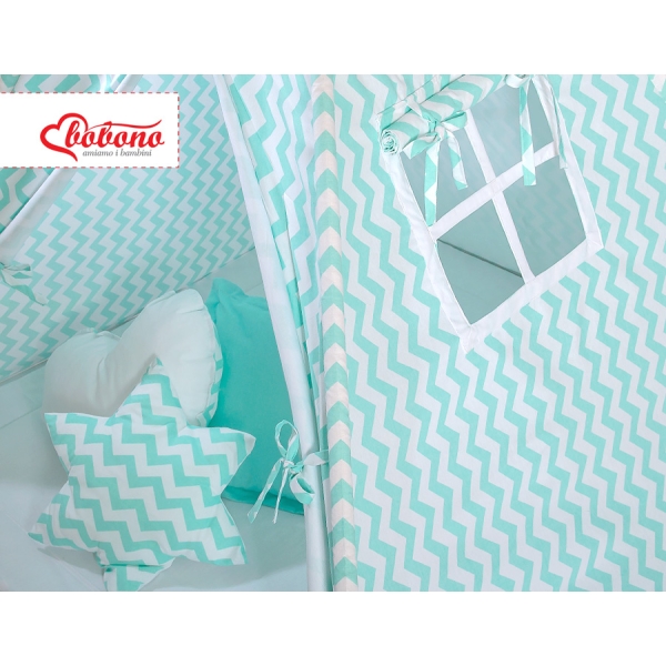 Set: Tipi-tent Speelkleed Kussens Mint Zigzag