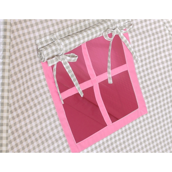 Set: Tipi-tent Speelkleed Kussens Roze Grijs Geruit