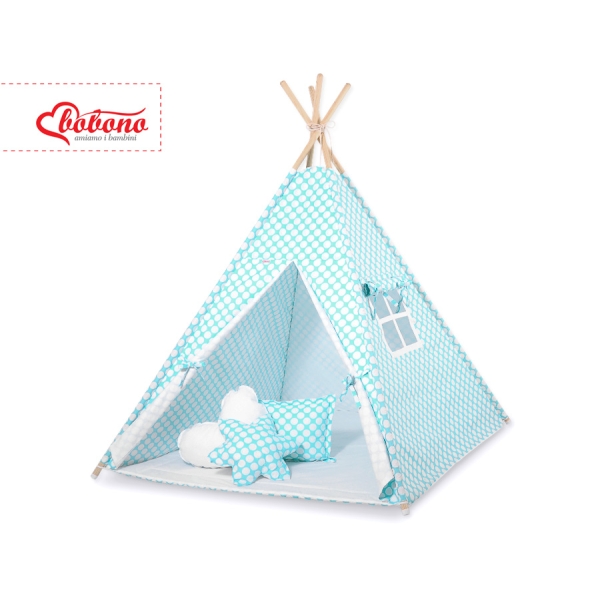 Set: Tipi-tent Speelkleed Kussens Turkoois