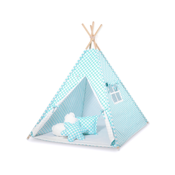 Set: Tipi-tent Speelkleed Kussens Turkoois