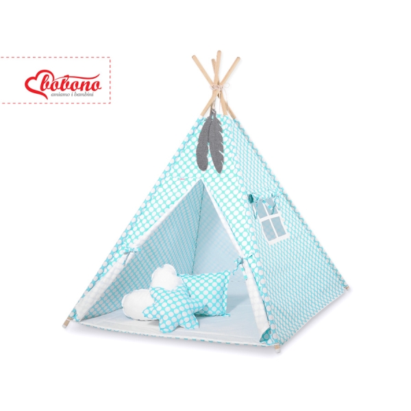 Set: Tipi-tent Speelkleed Kussens Turkoois