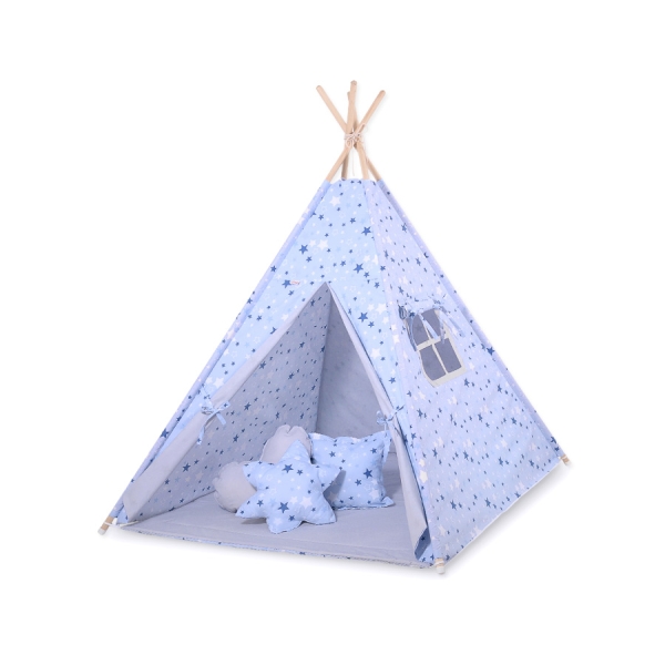 Set: Tipi-tent Speelmat   Blauw Grijs Sterren