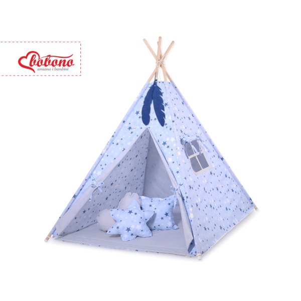 Set: Tipi-tent Speelmat   Blauw Grijs Sterren