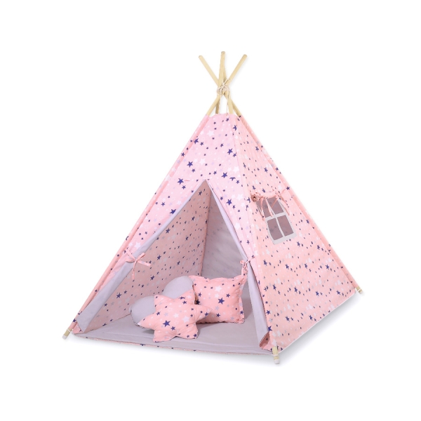 Set: Tipi-tent Speelmat   Blauw Roze Grijs Sterren