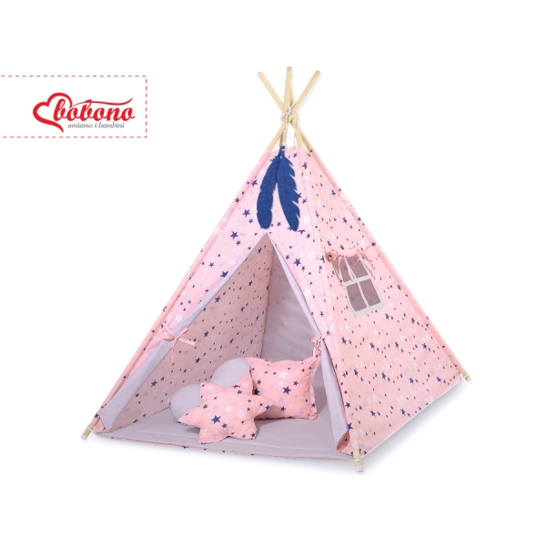 Set: Tipi-tent Speelmat   Blauw Roze Grijs Sterren