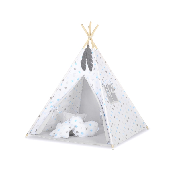 Set: Tipi-tent Speelmat   Grijs Blauw Sterren